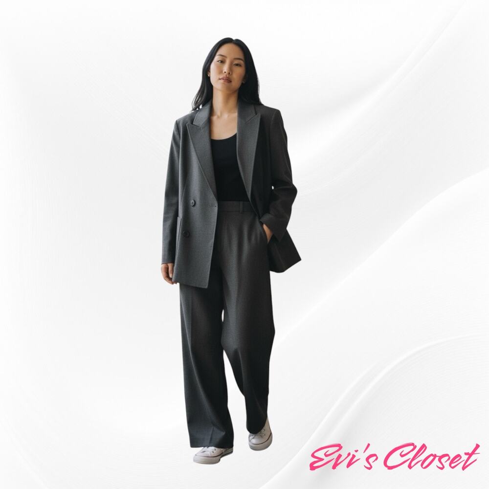 Kenneth Cole Women's Double Breasted Blazer And Pants Set Grey Jacket M Pants 6